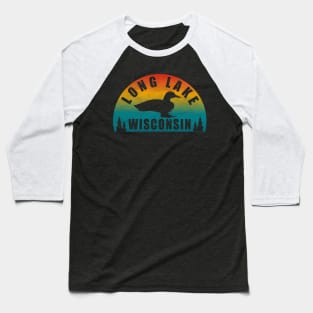 Long Lake Northern Wisconsin Sunset Loon Baseball T-Shirt